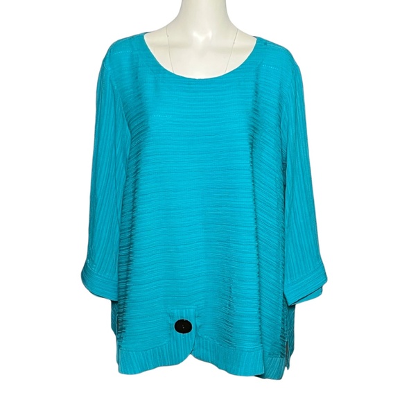 Ali Miles Plus Size 2X Tunic Top Artsy Textured Lagenlook Tiffany Blue Turquoise - Picture 1 of 8